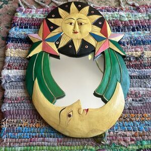 Vintage 90s 15.5" X 10.5" Celestial Sun Moon Stars Wall Mirror from Indonesia
